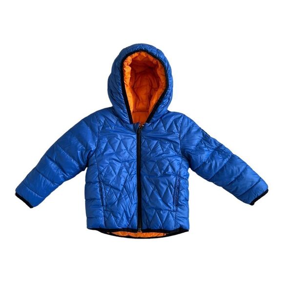 Hugo BOSS Reversible Down Padded Logo Jacket in Blue and Orange, 18 months - Picture 2 of 5
